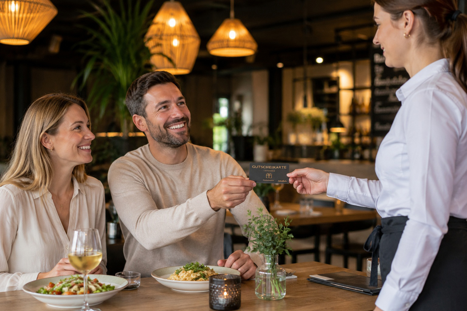 Kunde bezahlt bargeldlos mit Guthabenkarte in einem Restaurant
