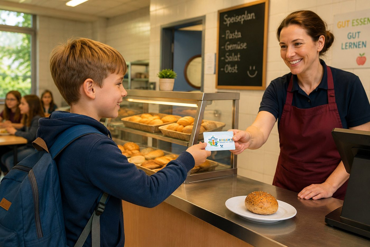 Kind bezahlt mit Guthabenkarte in der Schulkantine
